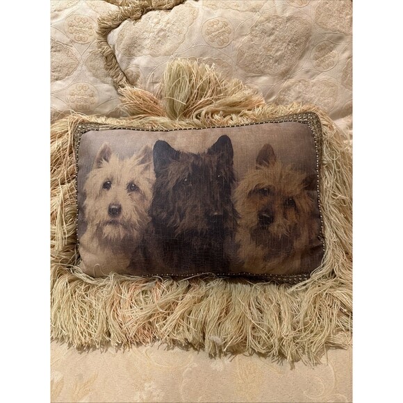 Pulvermacher Other - Pulvermacher Designs NYC Terriers Dogs Throw Pillow Fringe Decor Tan Cottage